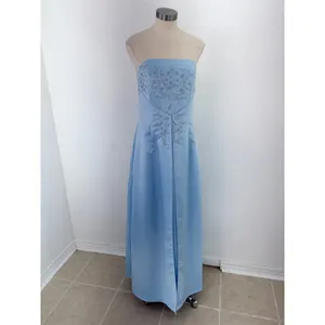 Masquerade Light Blue Satin Embroidered Strapless Floor-Length Prom Gown L thumbnail 6