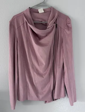 Mote Women's Jacket Size L-XL Soft Faux Suede Drape Pink Dusty‎ Long Sleeve thumbnail 1