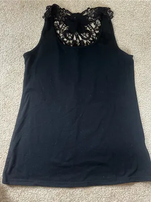 Black Lace-Back Sleeveless Women's Tank Top thumbnail 1