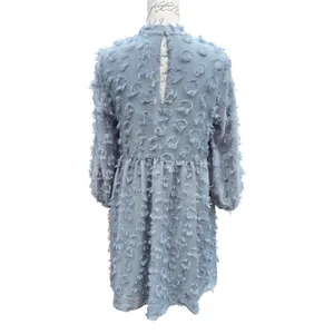 Zara Textured Fringe Circle Applique Babydoll Mini Dress‎ Dusty Blue Small thumbnail 6