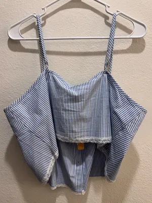 SKIMS NWT Crop Poplin Sleep Camisole In‎ Cadet Stripe Blue Size XL MSRP $44 thumbnail 6