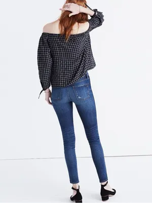 🖤Madewell Black and White Plaid Off-Shoulder Blouse thumbnail 3