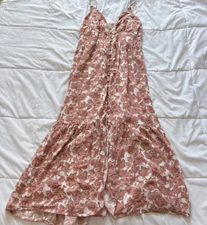 Abercrombie & Fitch Floral Linen Blend Maxi Dress Terracotta XLT Cottagecore thumbnail 1