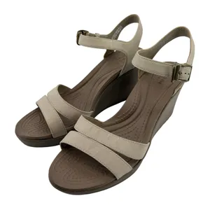 Crocs Leigh II Ankle Strap Wedge Sandal Beige Tan Women 10 Y2K Comfy Beach Vacay thumbnail 1