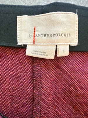 Anthropologie Porridge Flared Ponte Pull-On Pants Wine Burgundy Ditsy Floral XL thumbnail 10