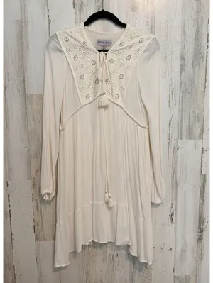 Knox Rose Ivory Boho Embroidered Lace Tassel Long Sleeve Dress M thumbnail 2