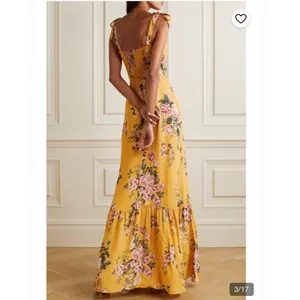 Reformation Jasen Dress Anjelica Yellow Floral Tie Strap Maxi Dress Size 6 thumbnail 2