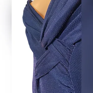 Jeffrey & Dara Vintage 90s Indigo Ultra Sparkly Twist Front Maxi Evening Dress thumbnail 4