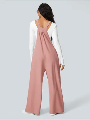 NWT Halara Pockets Waffle Casual Overalls Rose Tan Large Petite thumbnail 2