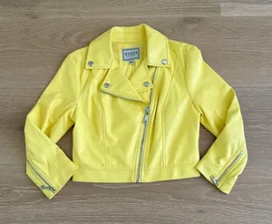 Guess Faux Leather Moto Jacket 3/4 Sleeves Size S Yellow thumbnail 1