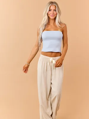 Le lis Strapless Light Blue Tube Top - Women Powder Blue Strapless Stretchy S thumbnail 3