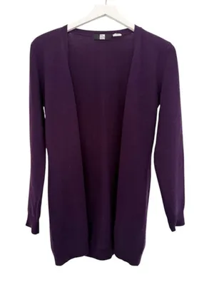 Saks Fifth Avenue Cashmere Cardigan Long Line Purple Sweater Size Large thumbnail 1