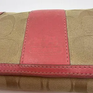 Coach Signature Trifold Pink C Canvas & Leather Wallet thumbnail 2