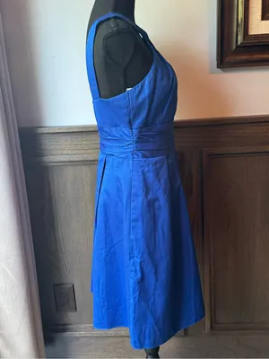 David's Bridal Royal Blue Cross-Over Halter Fit & Flare Mini Dress sz 8 thumbnail 4