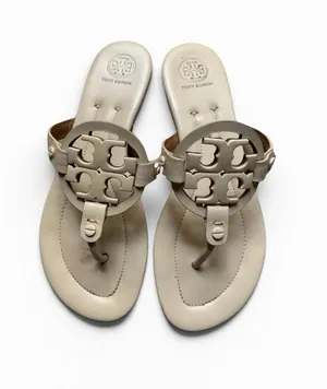 Tory Burch Miller Sandals in Light Beige Leather with Logo Medallion thumbnail 1