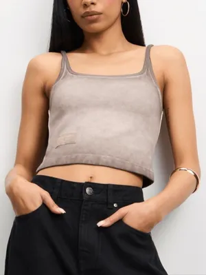 Zara Taupe Square-Neck Cropped Camisole Size M thumbnail 1