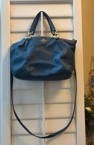 Coach Blue PebbledLeather Shoulder or crossbody bag with silver hardware thumbnail 1