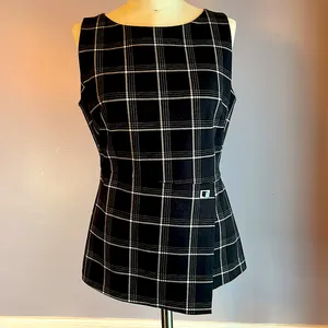 White House Black Market sleeveless black and white plaid asymmetrical hem top thumbnail 1