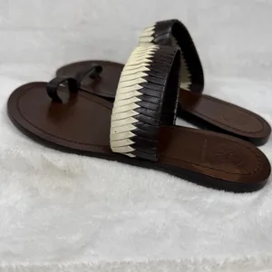 Tory Burch Woven Leather Toe Loop Flat Sandals Brown Cream Size‎ 7 thumbnail 8