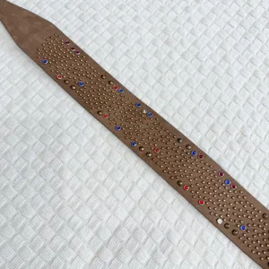 Source Unknown NEW Wide Vegan Leather Belt with Colorful and Metallic Studs Tan Khaki thumbnail 8