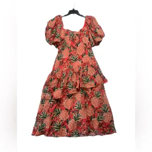 FARM Rio size large pineapple bloom midi dress pink green puff sleeve floral thumbnail 14