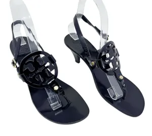 Tory Burch Miller Kitten Heel Sandal Black Patent Leather Slingback Size 8 thumbnail 1