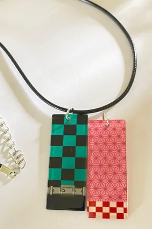 Handmade Demon slayer Nezuko tanjiro necklace set 💚 thumbnail 2