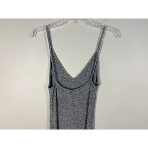 Brandy Melville Midi Dress Womens One Size Grey Excellent Ribbed‎ Knit V-Neck thumbnail 9
