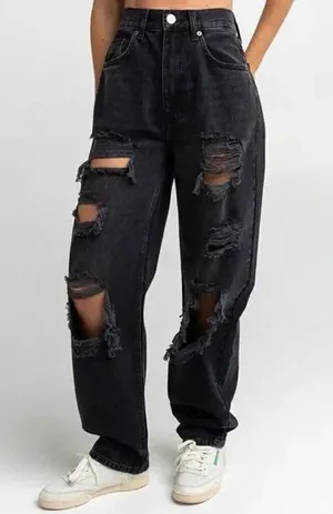 BDG Urban Outfitters High-Rise Baggy Black Denim Destroyed Denim thumbnail 1