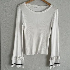 Revolve Lovers + Friends Waterloo White Knit Top Preppy Ruffle Long Sleeve Small thumbnail 2