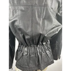 Boutique Europa Womens Leather Jacket Coat Black Moto‎ Biker Zip Belt 90s thumbnail 7