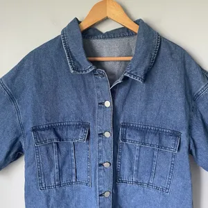 Oversized Denim Button Up Top Boxy Fit Cotton Blend Blue Women's Size Large thumbnail 3
