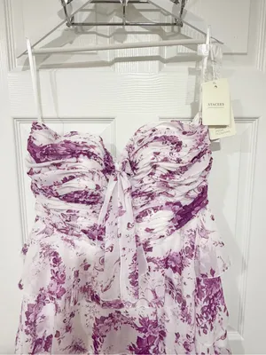 NWT STACEES Lilac Floral Wedding Guest Tiered Strapless Formal Dress Size 16 thumbnail 5