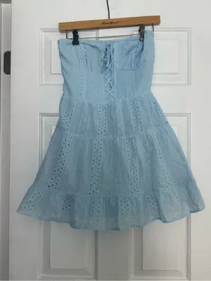 Edikted Liora Lacey Cotton Mini Dress in Light Blue thumbnail 2