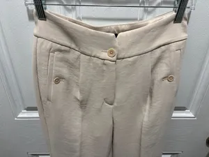 Express Women's Beige High Rise Ankle Trousers with Button Pockets Size 2R thumbnail 2