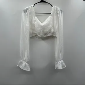 Hello Molly White Long Sleeve Cropped Smocked Peasant Prairie Top Size‎ 8 NWT thumbnail 2