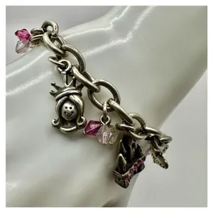 Princess Charm Bracelet Silver Pink Crystal castle Chair heart princess thumbnail 2