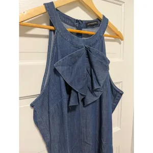 Banana Republic Blue Denim Halter Dress Ruffle Bow Shift Pockets Sleeveless thumbnail 4