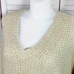 American Eagle Deep V‎ Neck Waffle Knit Oversized Chunky Sweater Tan XL thumbnail 5