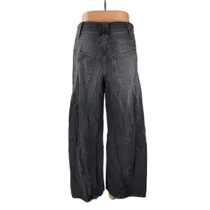 Free People Women's Black High Waist Baggy Flare Wide Leg Denim Jeans Pants 25 thumbnail 4