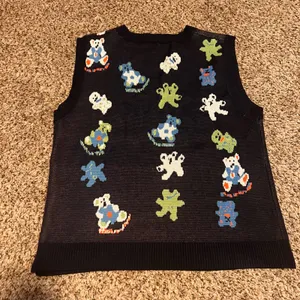 Novelty Sleeveless Knit Sweater Vest‎ Funky Characters Quirky Print L thumbnail 5