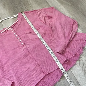 Cotton Gauze Top pol oversized henley womens Pink (small) bohemian coastal beach thumbnail 7