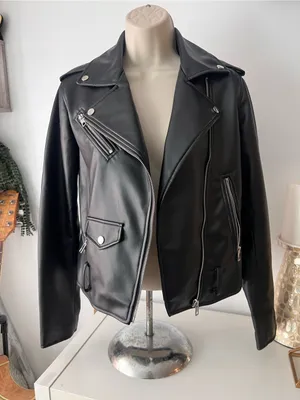 Zara Black Faux Leather Biker Jacket thumbnail 1