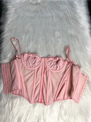 Pink Lace and Mesh Burlesque Boudoir Corset thumbnail 4