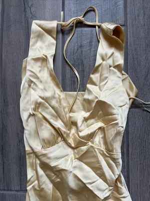 Abercrombie & Fitch Pale Yellow Satin Halter Maxi Dress thumbnail 3