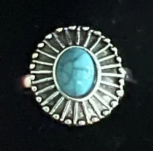 Women’s Stainless Steel Silver Aztec Faux Turquoise Embellished Ring Size 6 thumbnail 1