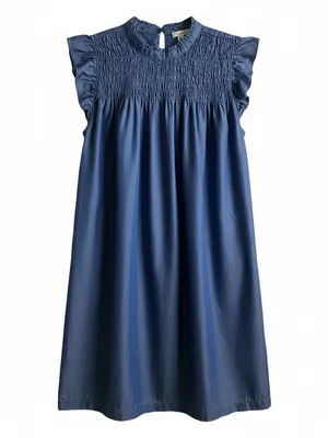 Crown & Ivy Smocked Yoke Flutter Sleeve Dress - Blue thumbnail 5