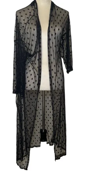 Agnes & Dora Black Polka Dot Sheer Mesh Duster Cardigan Medium whimsygoth girly thumbnail 1