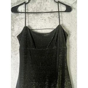 Vintage Y2K Black Shimmer Maxi Dress Spaghetti Strap Bodycon Evening Goth Glam thumbnail 2