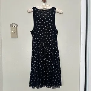 FREE PEOPLE Sheer Lace Metallic Drop Waist Black White Polka Dot Mini Dress thumbnail 6